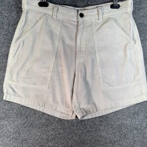 Patagonia Organic Cotton Corduroy Shorts Mens 33 Cream Utility Patch Pocket Logo